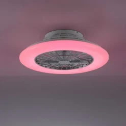 Ventilateur De Plafond Leuchten-Direkt Patrick Led Argente, 1 Lumiere, Telecommandes, Changeur De Couleurs