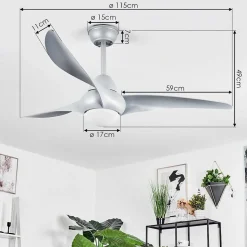 Ventilateur De Plafond Malloa Led Titane, 1 Lumiere, Telecommandes