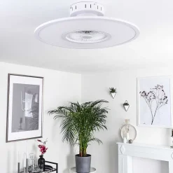 Ventilateur De Plafond Marmorta Led Blanc, 1 Lumiere, Telecommandes