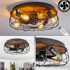 Ventilateur De Plafond Moscavide Brun, Couleur Bois, Noir, 4 Lumieres, Telecommandes