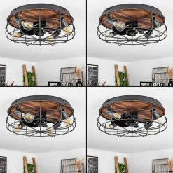 Ventilateur De Plafond Moscavide Brun, Couleur Bois, Noir, 4 Lumieres, Telecommandes