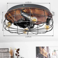 Ventilateur De Plafond Moscavide Brun, Couleur Bois, Noir, 4 Lumieres, Telecommandes