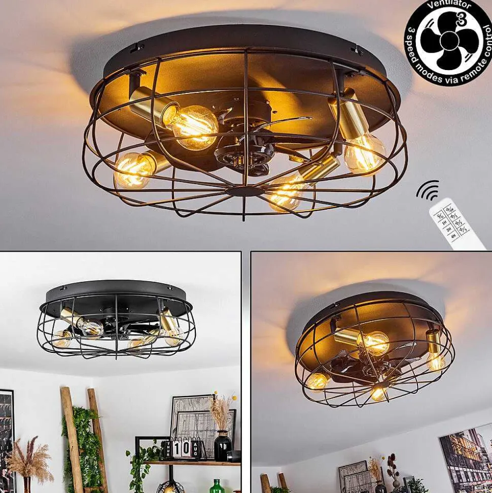Ventilateur De Plafond Moscavide Laiton, Noir, 4 Lumieres, Telecommandes