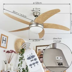 Ventilateur De Plafond Morino Ecru, Nickel Mat, 2 Lumieres, Telecommandes