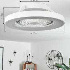 Ventilateur De Plafond Penon Led Blanc, 1 Lumiere, Telecommandes