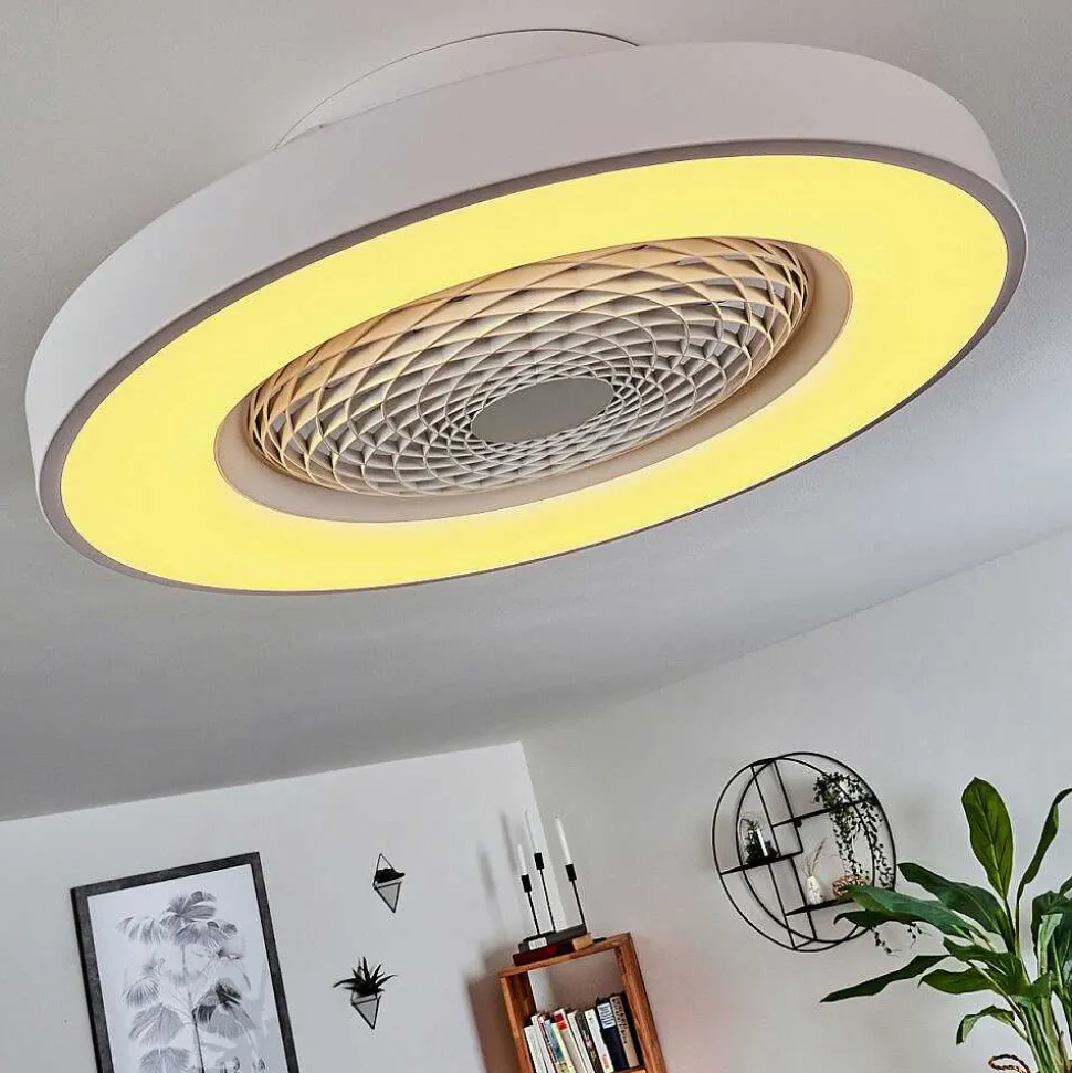 Ventilateur De Plafond Penon Led Blanc, 1 Lumiere, Telecommandes