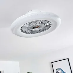 Ventilateur De Plafond Petrovac Led Chrome, Blanc, 1 Lumiere, Telecommandes