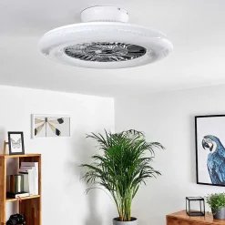 Ventilateur De Plafond Petrovac Led Chrome, Blanc, 1 Lumiere, Telecommandes