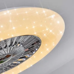 Ventilateur De Plafond Petrovac Led Chrome, Blanc, 1 Lumiere, Telecommandes