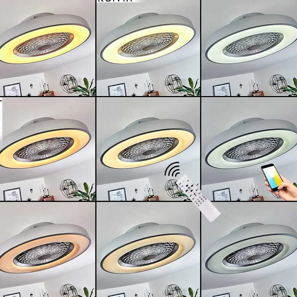Ventilateur De Plafond Penon Led Argente, 1 Lumiere, Telecommandes