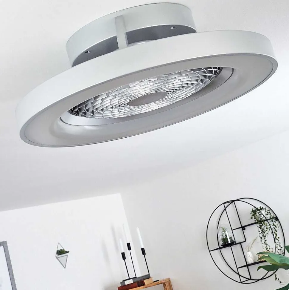 Ventilateur De Plafond Penon Led Argente, 1 Lumiere, Telecommandes