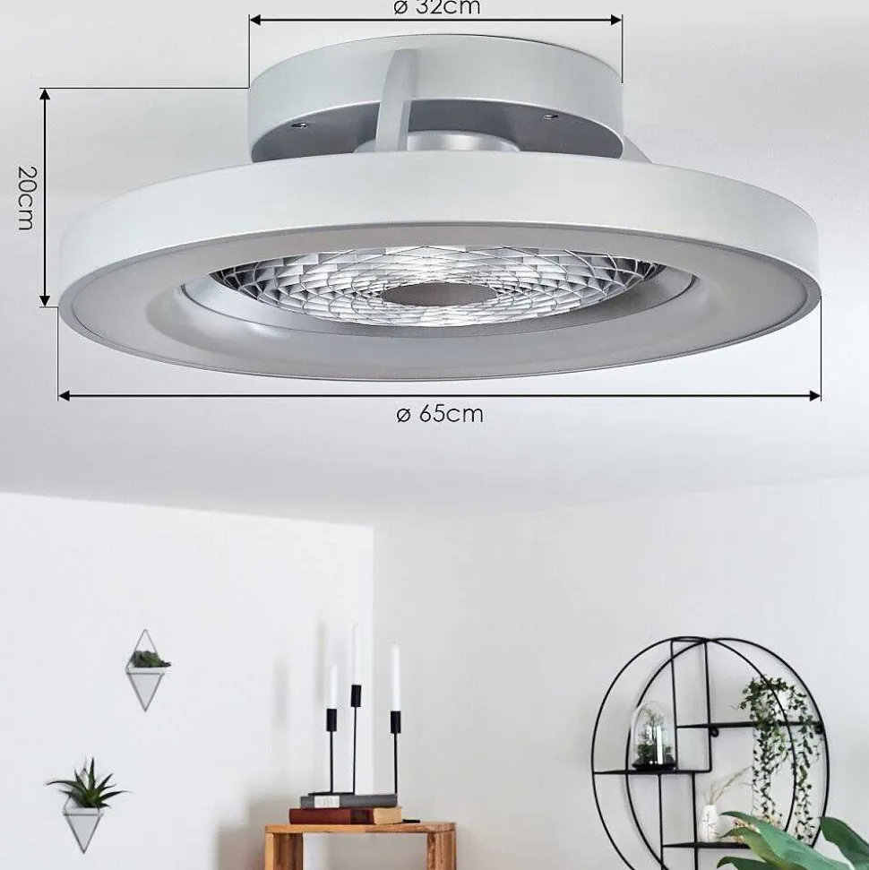 Ventilateur De Plafond Penon Led Argente, 1 Lumiere, Telecommandes
