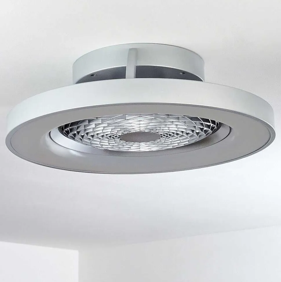 Ventilateur De Plafond Penon Led Argente, 1 Lumiere, Telecommandes