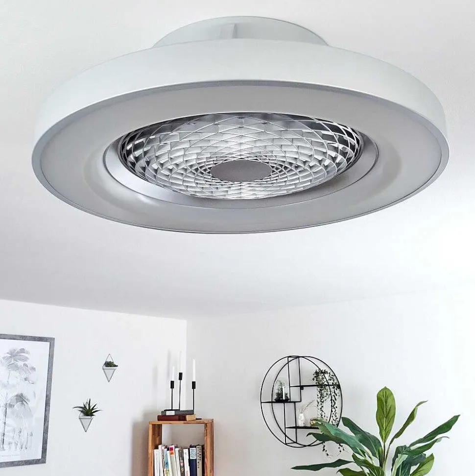 Ventilateur De Plafond Penon Led Argente, 1 Lumiere, Telecommandes