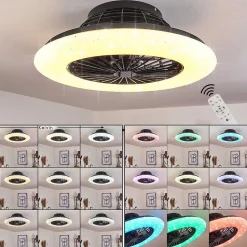 Ventilateur De Plafond Pireaus Led Noir, 1 Lumiere, Telecommandes, Changeur De Couleurs