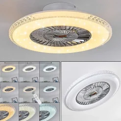 Ventilateur De Plafond Piacenza Led Chrome, Blanc, 1 Lumiere, Telecommandes