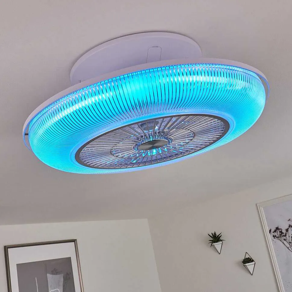 Ventilateur De Plafond Riccione Led Blanc, 1 Lumiere, Telecommandes, Changeur De Couleurs