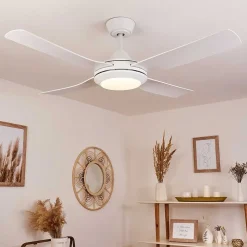 Ventilateur De Plafond Tjerne Led Blanc, 1 Lumiere, Telecommandes