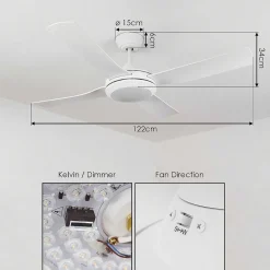 Ventilateur De Plafond Tjerne Led Blanc, 1 Lumiere, Telecommandes