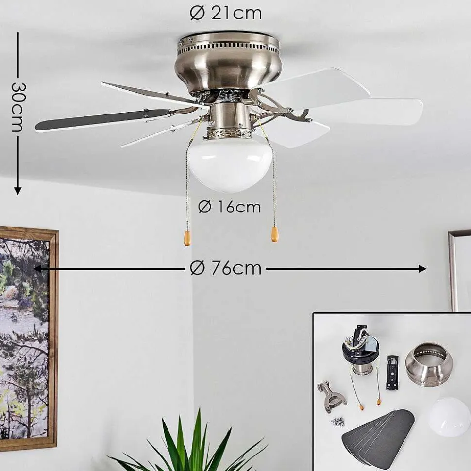 Ventilateur De Plafond Trillo Gris, Nickel Mat, Blanc, 1 Lumiere