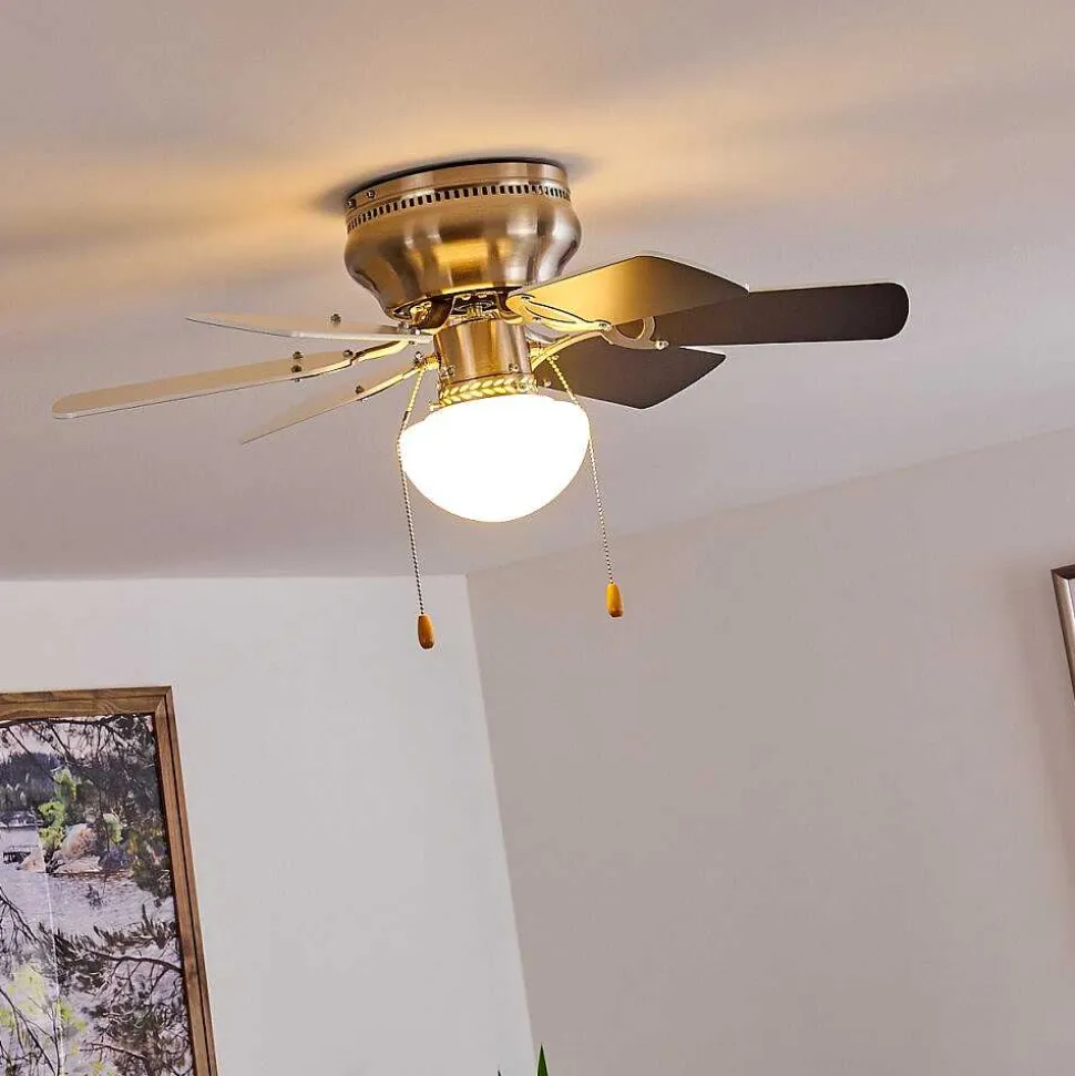 Ventilateur De Plafond Trillo Gris, Nickel Mat, Blanc, 1 Lumiere