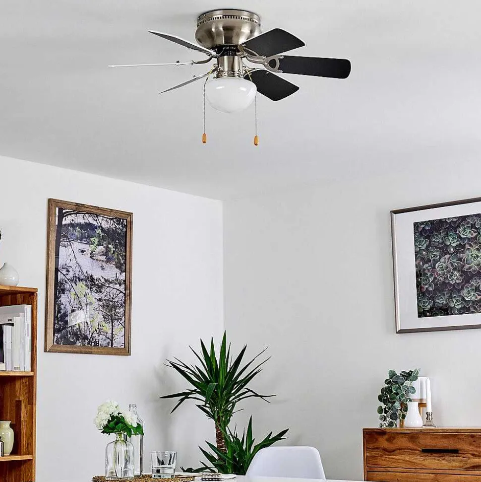 Ventilateur De Plafond Trillo Gris, Nickel Mat, Blanc, 1 Lumiere