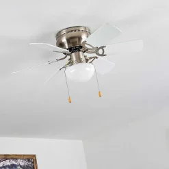 Ventilateur De Plafond Trillo Gris, Nickel Mat, Blanc, 1 Lumiere