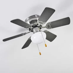 Ventilateur De Plafond Trillo Gris, Bois Clair, Nickel Mat, 1 Lumiere