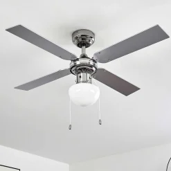 Ventilateur De Plafond Valletta Chrome, Argente, Blanc, 1 Lumiere