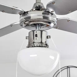 Ventilateur De Plafond Valletta Chrome, Argente, Blanc, 1 Lumiere