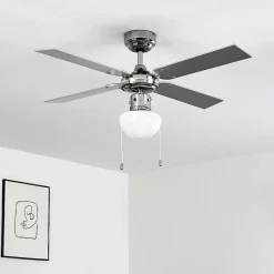 Ventilateur De Plafond Valletta Chrome, Argente, Blanc, 1 Lumiere