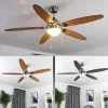 Ventilateur De Plafond Valeria Chrome, Bois Clair, Nickel Mat, 1 Lumiere
