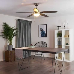 Ventilateur De Plafond Valeria Chrome, Bois Clair, Nickel Mat, 1 Lumiere