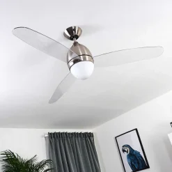 Ventilateur De Plafond Varazze Nickel Mat, Transparent, 1 Lumiere, Telecommandes