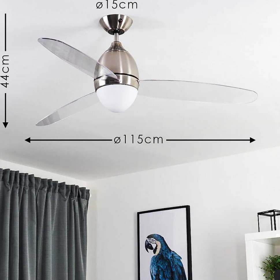 Ventilateur De Plafond Varazze Nickel Mat, Transparent, 1 Lumiere, Telecommandes
