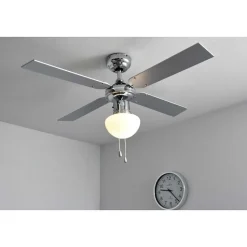 Ventilateur Globo Champion Chrome, Acier Inoxydable, Blanc, 1 Lumiere