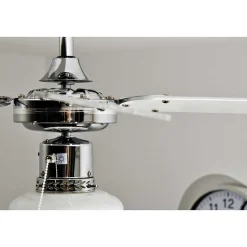 Ventilateur Globo Champion Chrome, Acier Inoxydable, Blanc, 1 Lumiere
