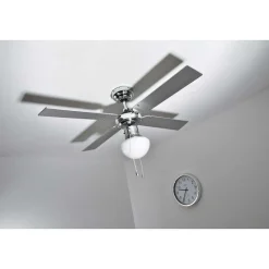 Ventilateur Globo Champion Chrome, Acier Inoxydable, Blanc, 1 Lumiere
