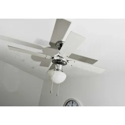 Ventilateur Globo Champion Chrome, Acier Inoxydable, Blanc, 1 Lumiere