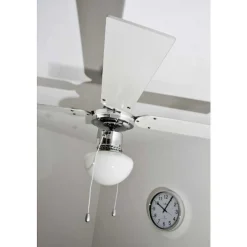 Ventilateur Globo Champion Chrome, Acier Inoxydable, Blanc, 1 Lumiere