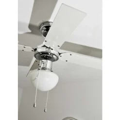 Ventilateur Globo Champion Chrome, Acier Inoxydable, Blanc, 1 Lumiere