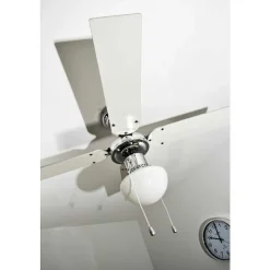 Ventilateur Globo Champion Chrome, Acier Inoxydable, Blanc, 1 Lumiere