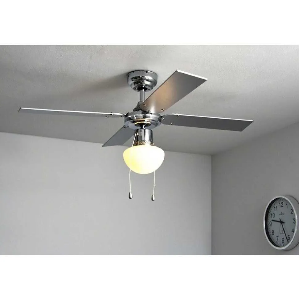 Ventilateur Globo Champion Chrome, Acier Inoxydable, Blanc, 1 Lumiere
