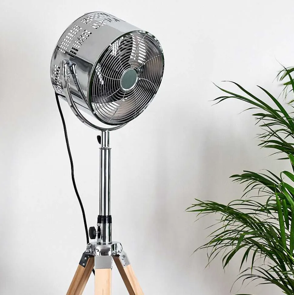 Ventilateur Magaluf Chrome, Bois Clair