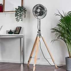 Ventilateur Magaluf Chrome, Bois Clair