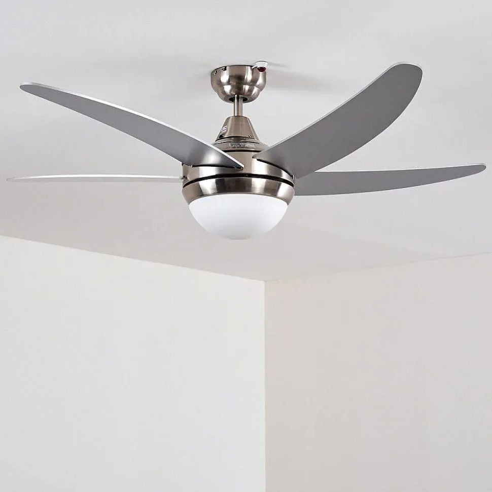 Ventilateurs De Plafond Morino Nickel Mat, Argente, 2 Lumieres, Telecommandes