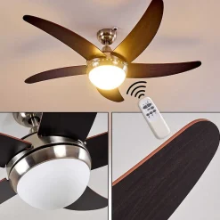 Ventilateurs De Plafond Morino Brun, Nickel Mat, 2 Lumieres, Telecommandes
