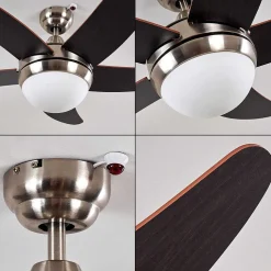 Ventilateurs De Plafond Morino Brun, Nickel Mat, 2 Lumieres, Telecommandes