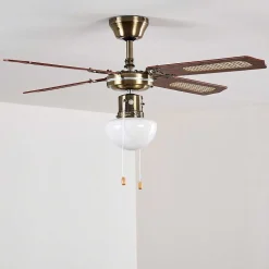Ventilateurs De Plafond Morea Vieux Laiton, Bois Fonce, 1 Lumiere