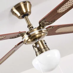 Ventilateurs De Plafond Morea Vieux Laiton, Bois Fonce, 1 Lumiere